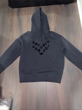 Emporio Armani Black Crewneck Hoodie with Raised Logo